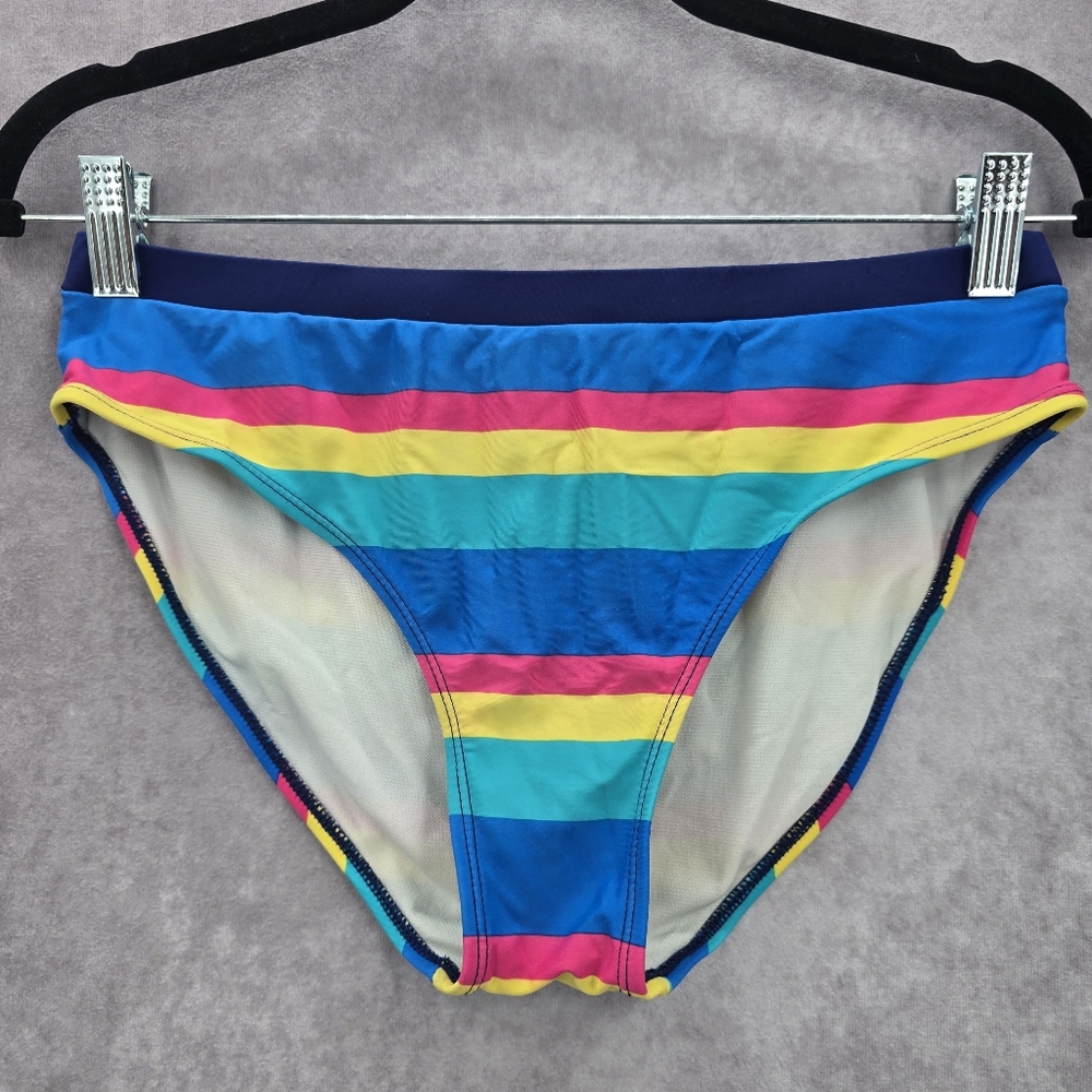Blue‎ Striped Bikini Bottoms Swimwear Medium